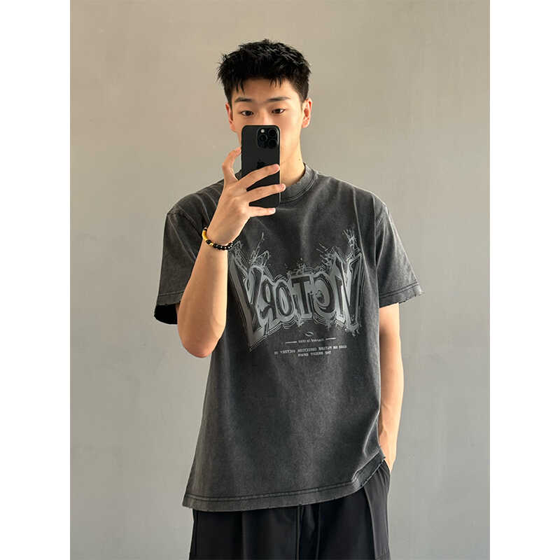 做旧美式复古圆领夏季短袖上衣