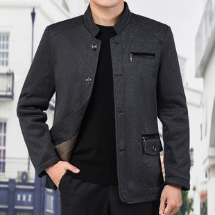 爸爸秋冬装父亲外套加厚春秋男装中老年人立领休闲夹克衫爷爷秋装