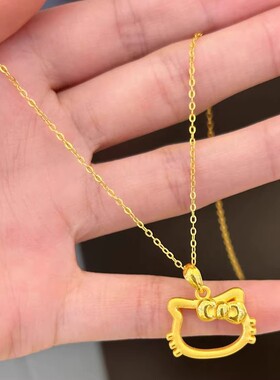 包金黄金包银项链女黄金色镂空kt猫头小吊坠可爱少女款送女友礼物