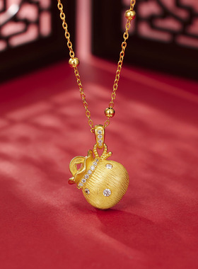 s925纯银镀黄金色首饰镶钻拉丝福袋项链女韦雪同款小红书锁骨链子