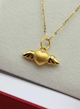 黄金包银首饰品项链女黄金色天使爱心吊坠锁骨链小众高级感送礼物