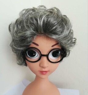 假发老人舞台表演花白假头发短卷发扮演老太太老奶奶花白色假头套