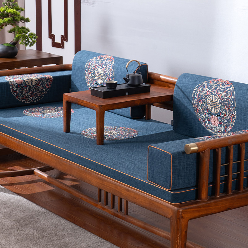 定制新中式红木沙发罗汉床专用坐垫五件套靠枕靠背垫套罩椰棕垫子