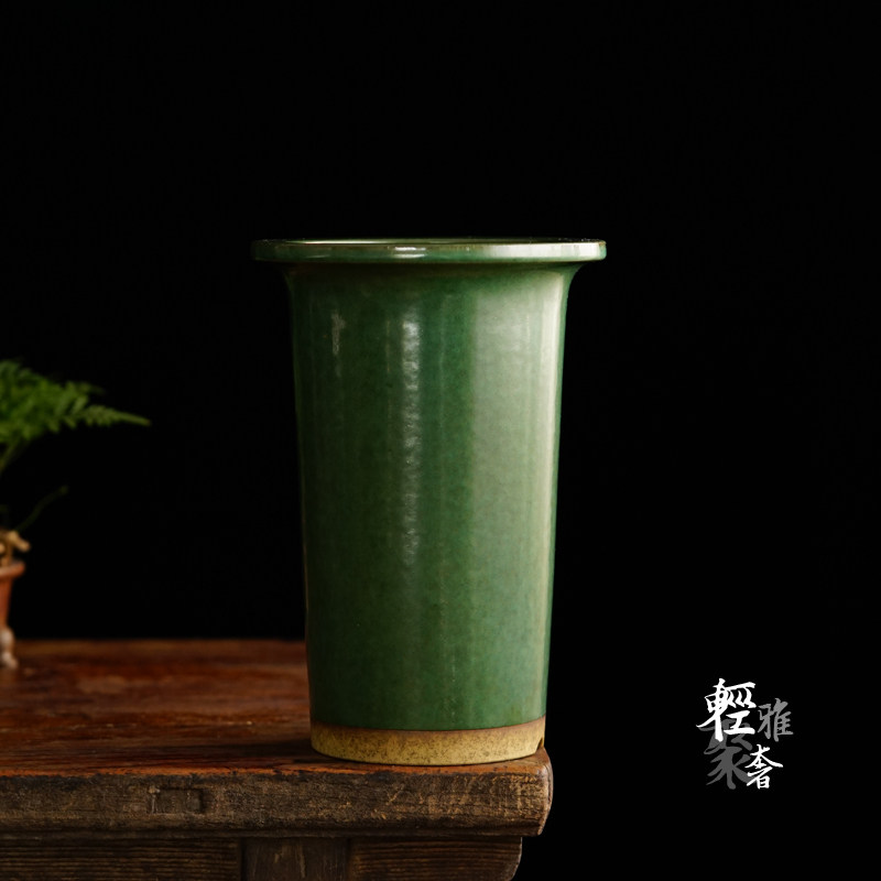 轻奢 秦夕洪茶沫绿釉高帽筒紫砂兰花盆 春兰寒兰莲瓣兰建兰盆
