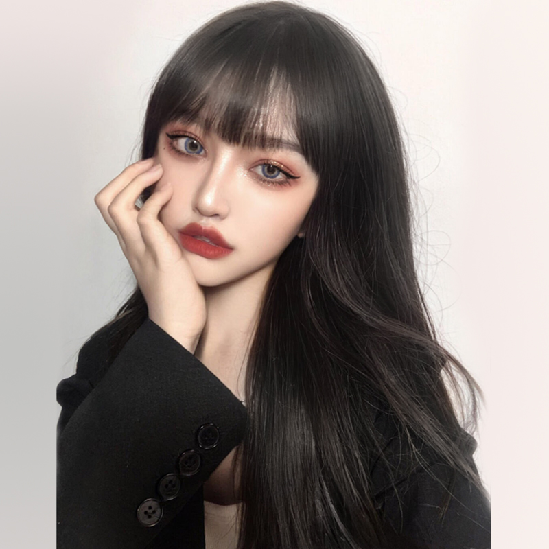 假发女长发漫画空气刘海黑长直自然全头套Lisa网红逼真韩式假发套