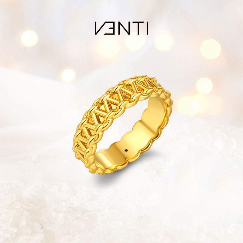 venti/梵迪黄金戒指 足金5d硬金素圈尾戒 男女情侣小众设计手饰