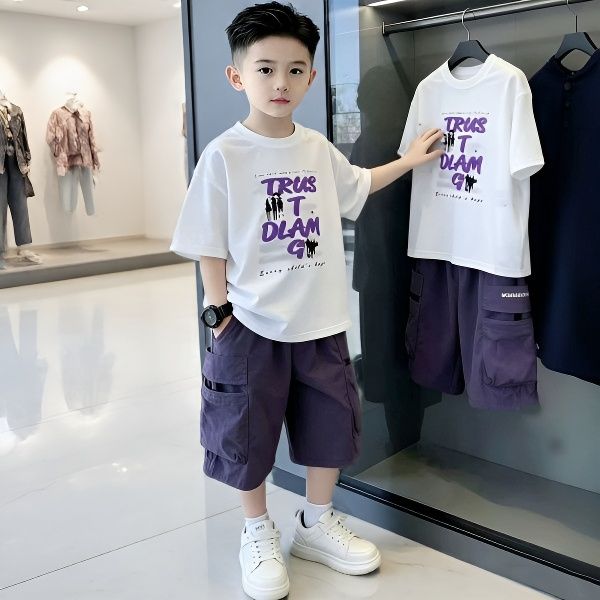男童夏装套装2026新款夏季儿童纯棉短袖运动潮酷痞帅洋气网红炸街
