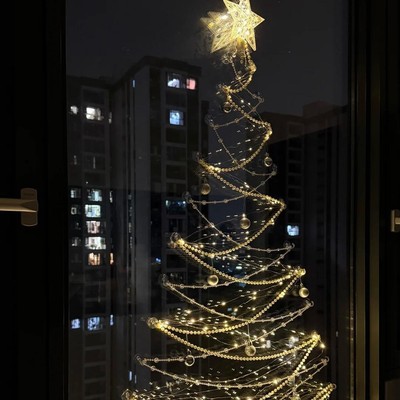 落地窗圣诞树窗户玻璃圣诞树装饰手工diy材料包挂件道具场景布置