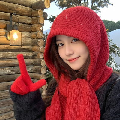 巴拉克拉法帽女款冷帽2025新款一体款加厚大头围防寒韩版针织帽男