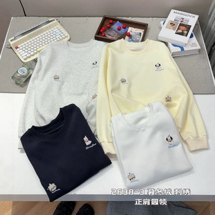 秋季新款卡通小刺绣显瘦减龄韩版学院风慵懒宽松时尚女正肩卫衣
