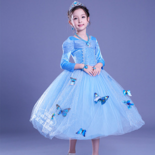 冰雪奇缘艾爱莎公主裙女童秋冬款演出服装生日礼服灰姑娘连衣裙子