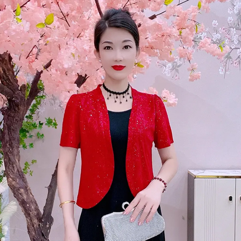 夏天妈妈短袖上衣外搭开衫短款薄款气质百搭中老年披肩小外套半袖图片