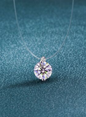 莫桑石人鱼之泪项链s925银隐形鱼线简约吊坠锁骨链网红同款银饰品