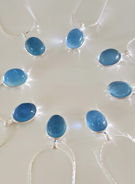 s925纯银天然海蓝宝项链女