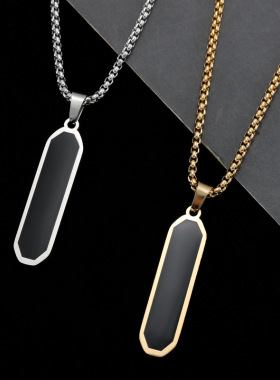 不锈钢黑色滴油几何长条项链