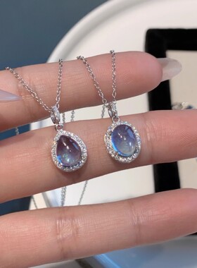 人鱼泪珠海蓝宝水滴纯银项链