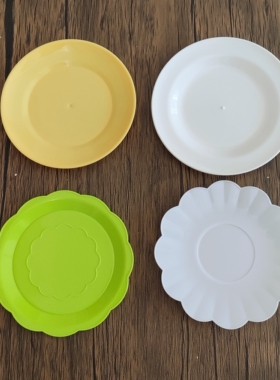 儿童过家家仿真盘子黄色小圆盘米色圆形小盘塑料汤盘水果沙拉盘