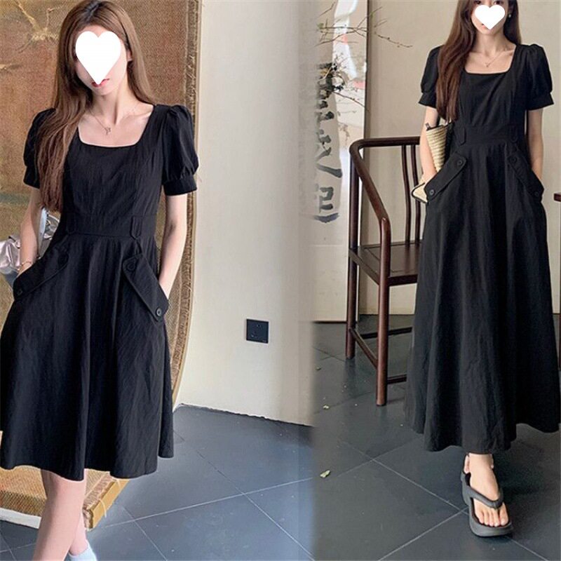 显瘦法式小黑裙子夏季微胖女装短袖连衣裙大码MM藏肉气质新款