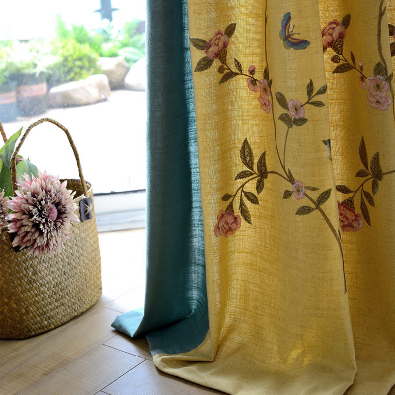 美式乡村风古典花鸟刺绣遮光布