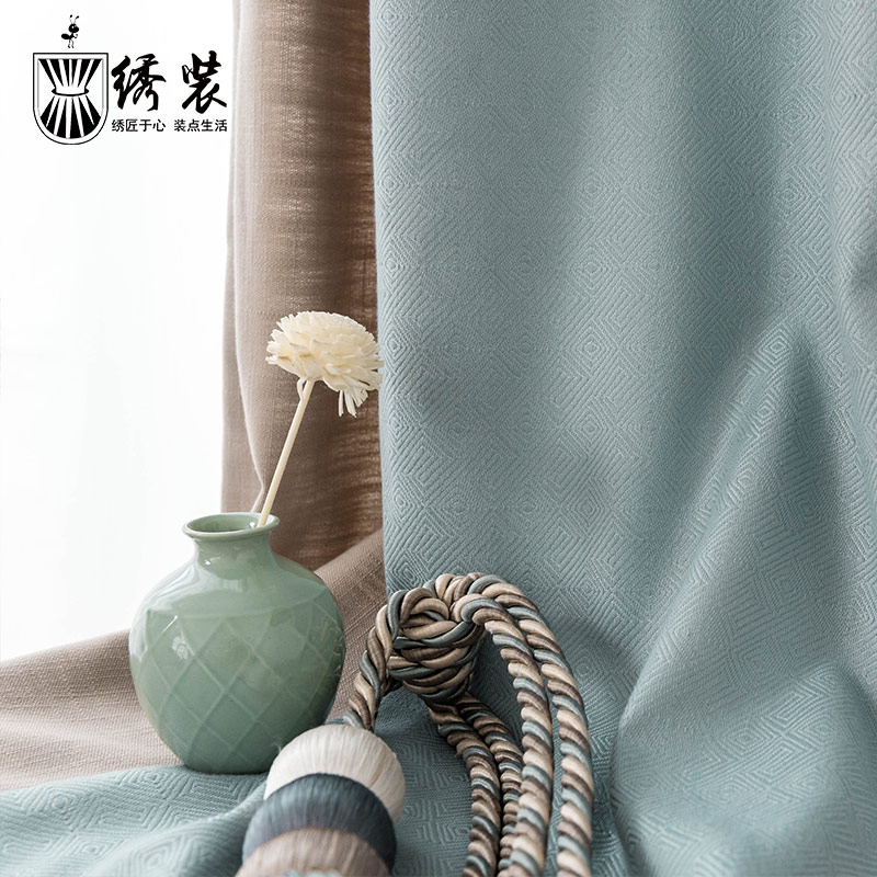 艾伦美式风格子拼色客厅书房窗帘