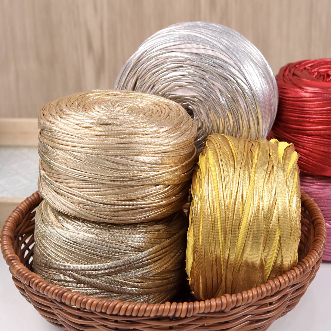 金属布条线彩色毛线手工编织DIY