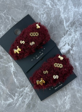 新年马上暴富红色毛绒椭圆发夹侧边夹刘海夹bb夹碎发夹半扎发头饰