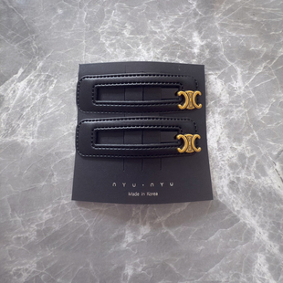 复古长方形镂空皮革凯旋门发夹边夹侧边刘海夹bb夹后脑勺夹子头饰