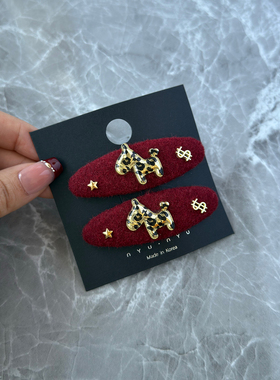 秋冬新年红色丝绒小马发夹侧边夹刘海夹碎发夹bb夹本命年发卡头饰