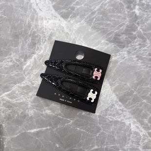 镂空黑色皮质凯旋门发夹女后脑勺夹子头饰边夹侧边前额刘海夹bb夹