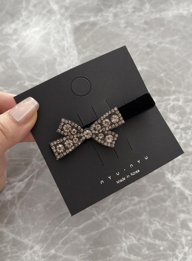 水钻蝴蝶结发夹刘海侧边夹黑色丝绒发饰后脑勺碎发夹一字夹鸭嘴夹