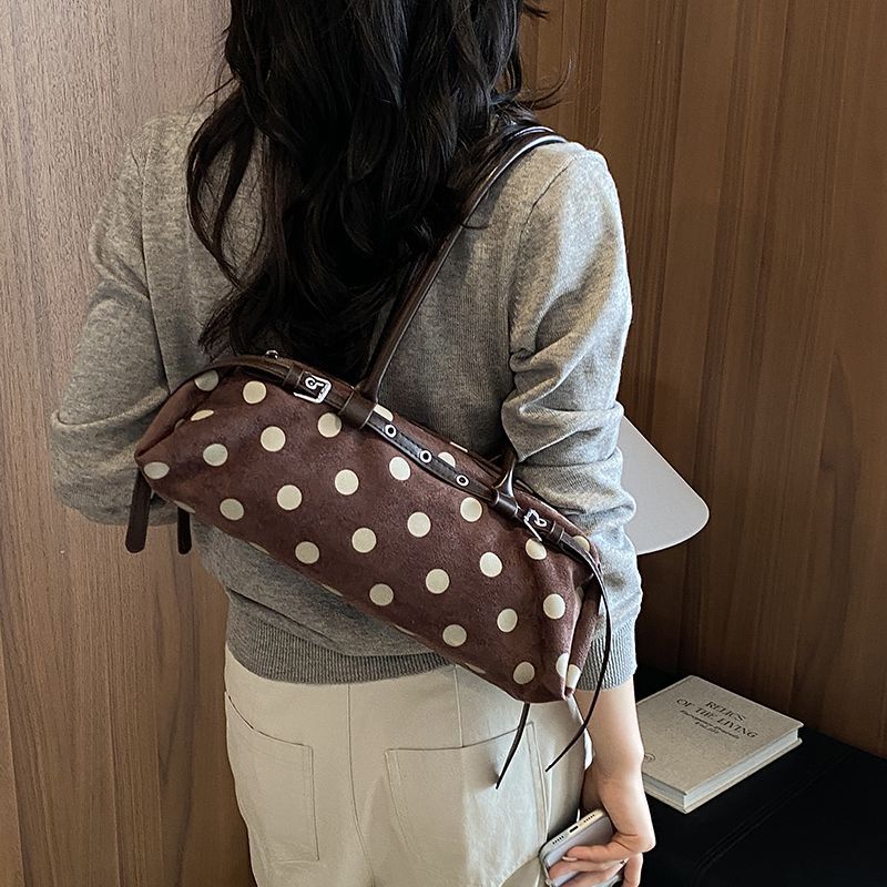 复古波点法棍包女 韩系小众精致手提腋下包温柔气质通勤单肩小包