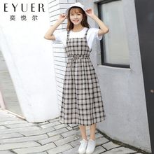 森女系少女格子背带裙2019连衣裙1