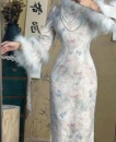 秋冬厚款 国风改良连衣裙绝美长裙女香妃迷蝶 温柔蝴蝶真毛旗袍冬装
