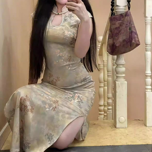 新中式国风改良贝壳袖旗袍女芙蕖