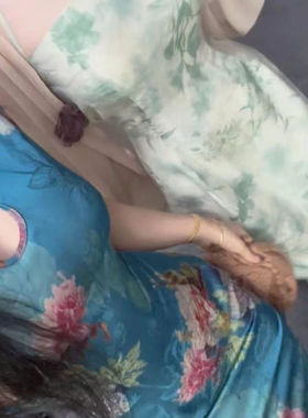 新中式国风贝壳袖性感改良旗袍连衣裙女新款高级感气质长裙蓝佳人