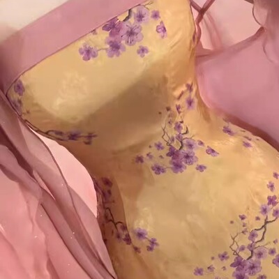 新中式撞色吊带裙纯欲连衣裙夏季