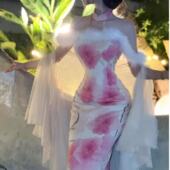 长裙修身 秋冬厚款 吊带连衣裙新中式 气质裙子改良旗袍女粉色锦毛鼠