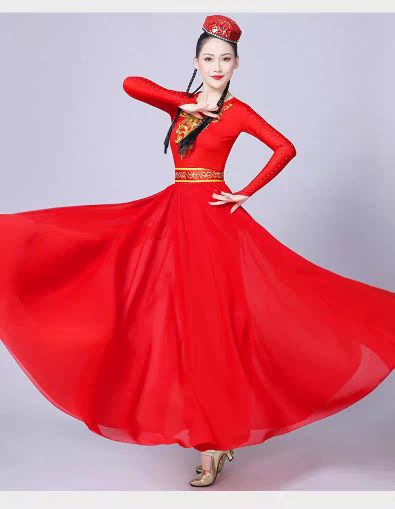 维族舞蹈服装新疆舞蹈大摆裙540度现代广场舞维族艺考练习裙表演