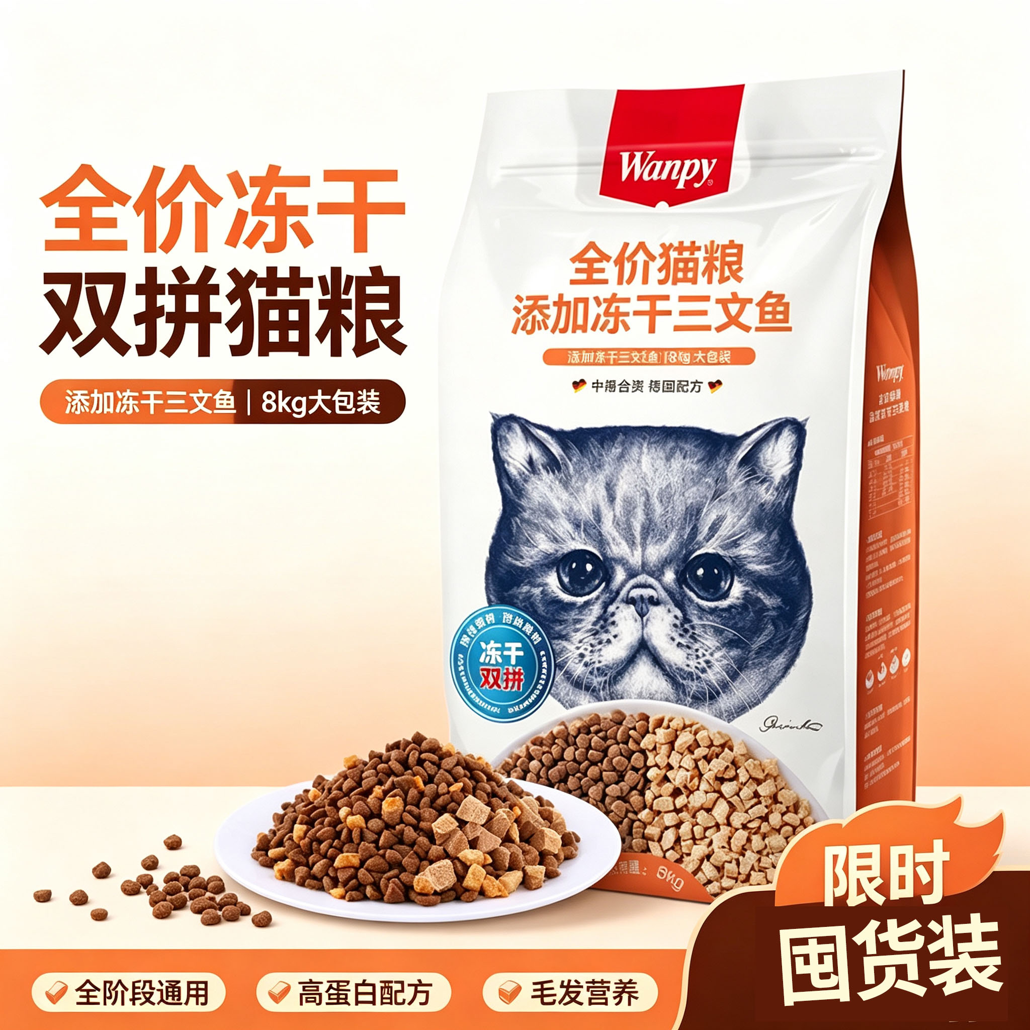 wanpy顽皮冻干双拼猫粮8kg图片