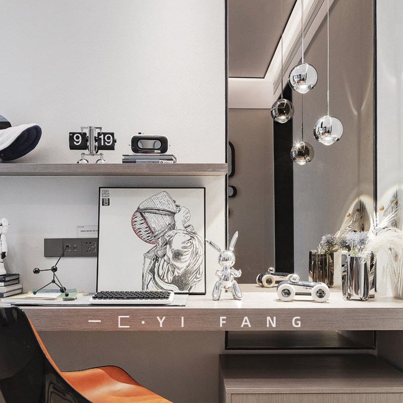 一匚样板间现代简约儿童房书桌饰品搭配时钟金属兔子花器软装摆件,家居饰品,装饰摆件,淘宝优惠券,粉丝福利购,淘宝优惠卷