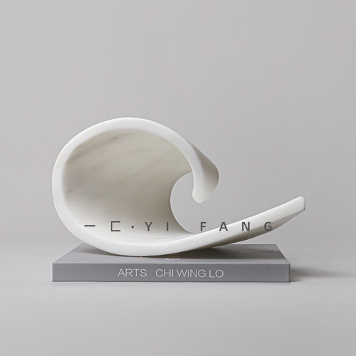 一匚国风中式轻奢汉白玉艺术海浪台面摆件售楼处样板房客厅装饰品