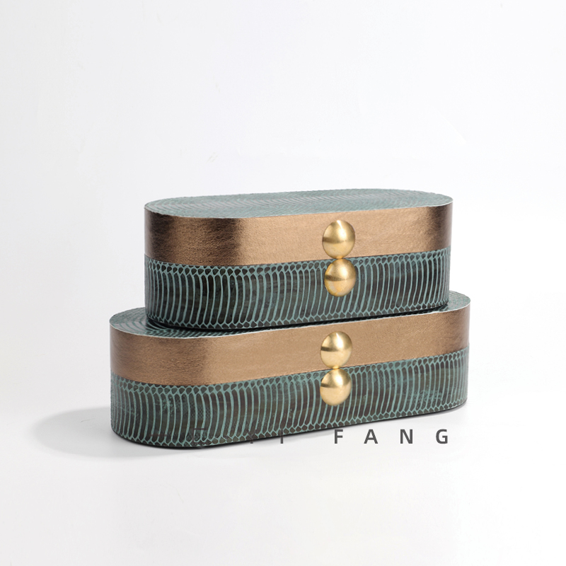 现代绿色皮质拼接样板间首饰盒