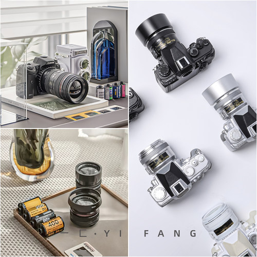 一匚样板间银色单反相机模型摆件