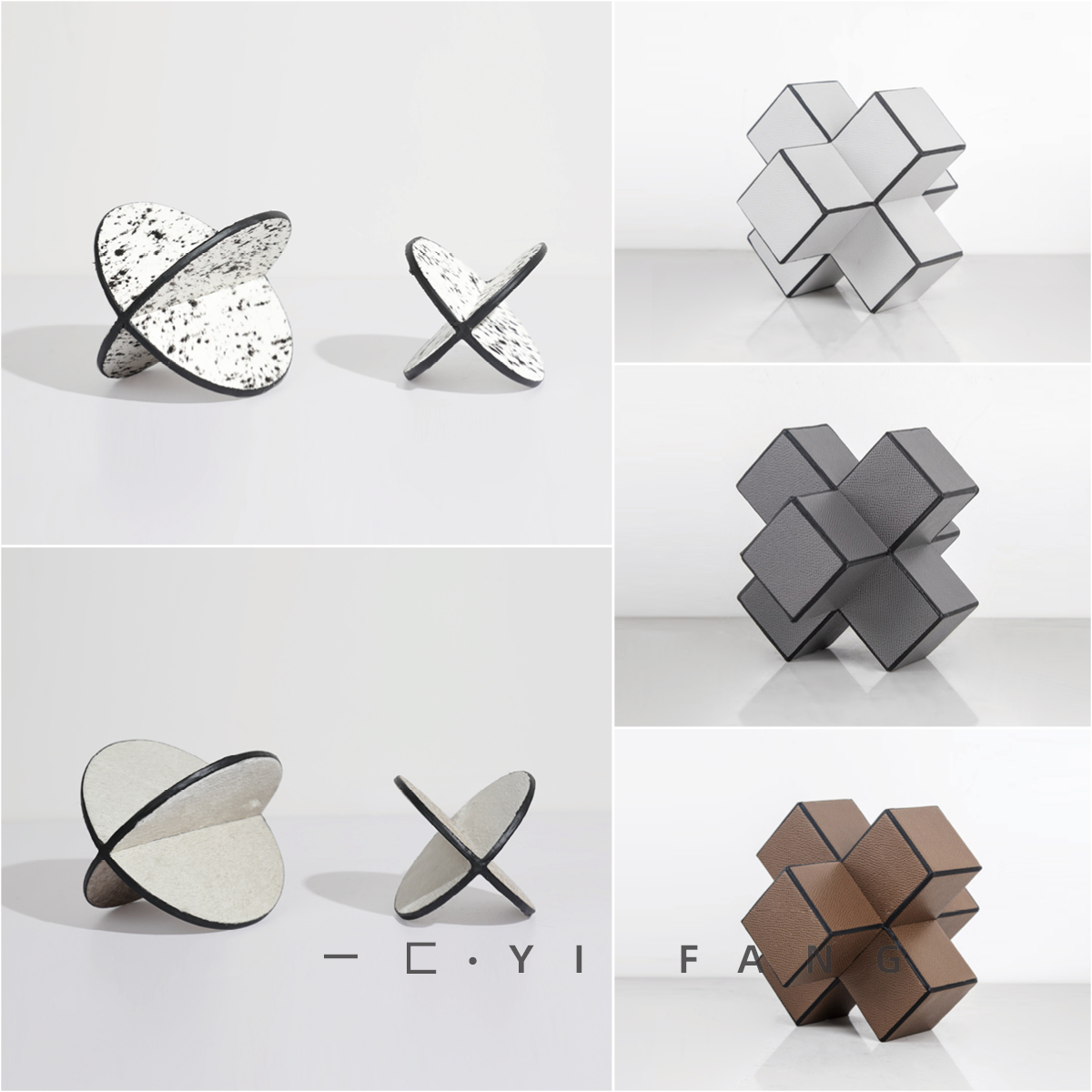 一匚样板间马毛皮革杨桃十字摆件