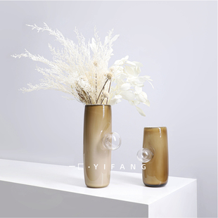 一匚样板间现代黄色玻璃几何琉璃花器装 饰售楼部客厅书房餐桌花瓶