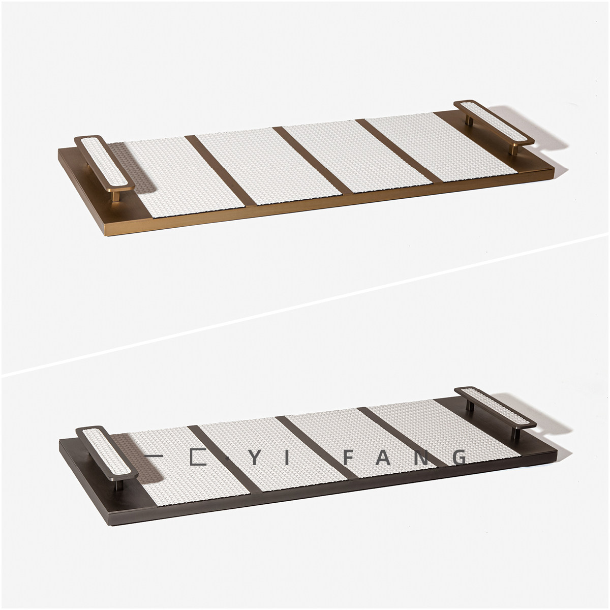 一匚长方形轻奢皮革金属托盘摆件样板间售楼处客厅衣帽间软装饰品