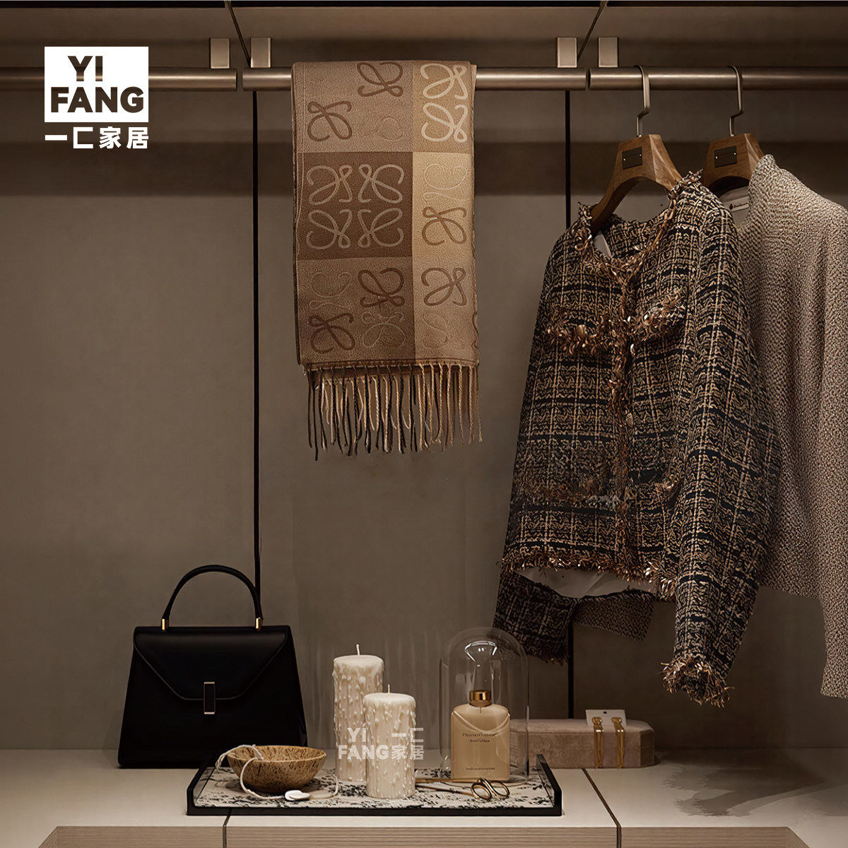 一匚 现代高级感服装道具蜡烛摆件 衣帽间衣橱展示柜卧室装饰搭配