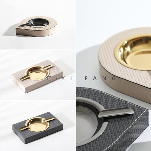 一匚简约现代轻奢皮革摆件大理石