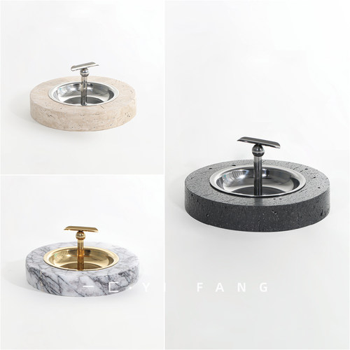 一匚大理石洞石烟灰缸轻奢售楼处雪茄缸样板间会议室书房客厅摆件