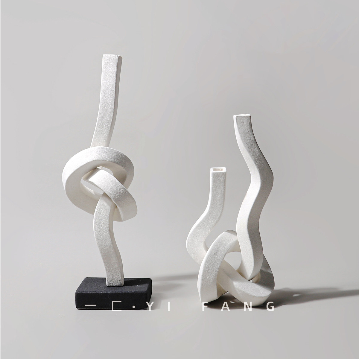 一匚简约打结陶瓷白色艺术花器摆件样板间书房餐桌玄关花瓶摆件,家居饰品,花瓶,淘宝优惠券,粉丝福利购,淘宝优惠卷